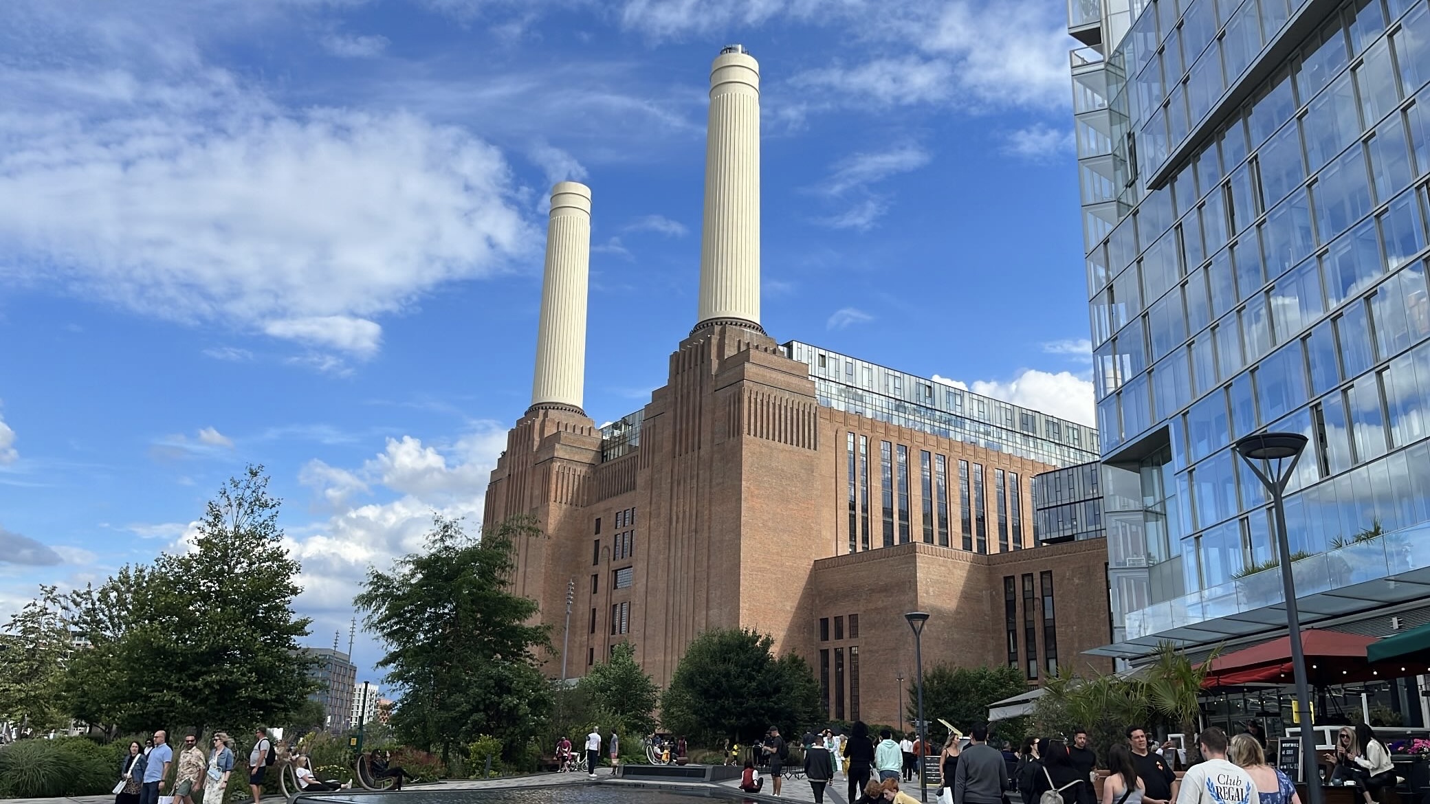 A picture of Battersea Power Station, showcasing its iconic landmark architecture.