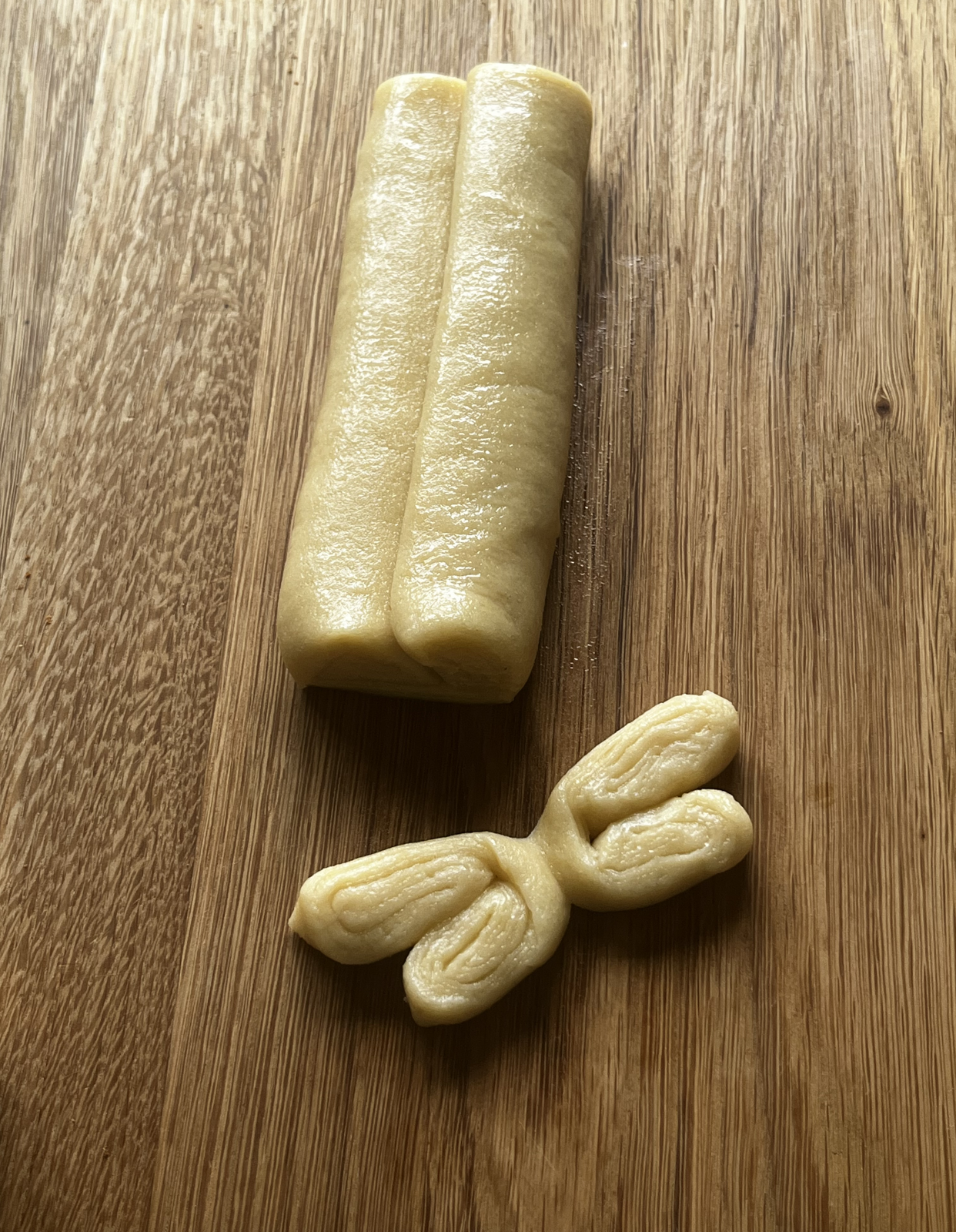 Butterfly-shaped dough cut from the main roll