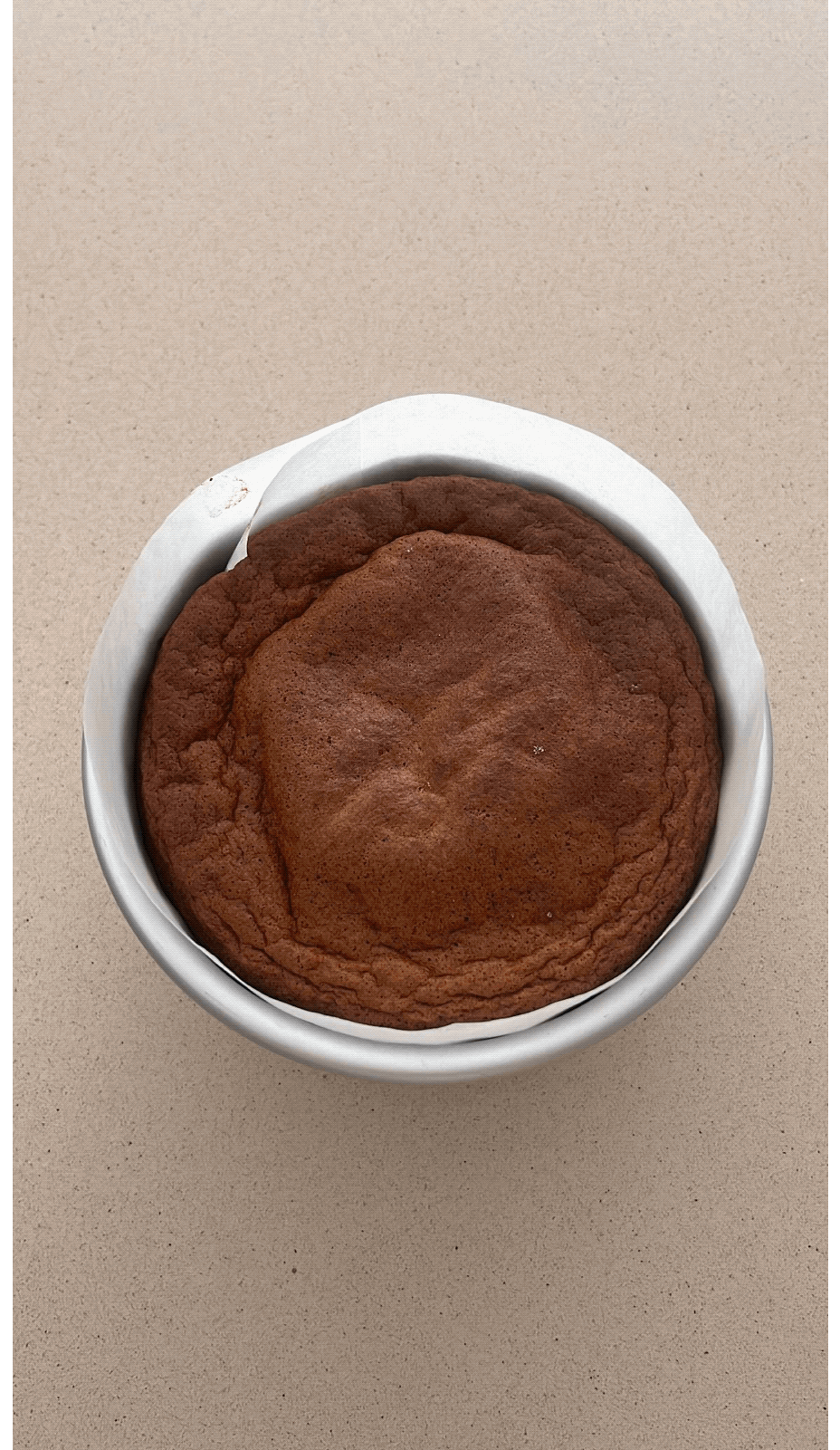 Baked coffee genoise taken out of the oven