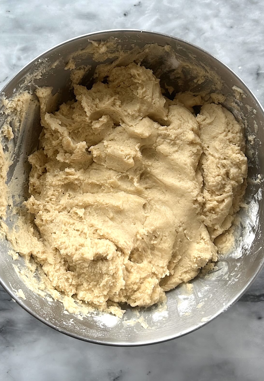 Mixed ingredients forming a smooth dough