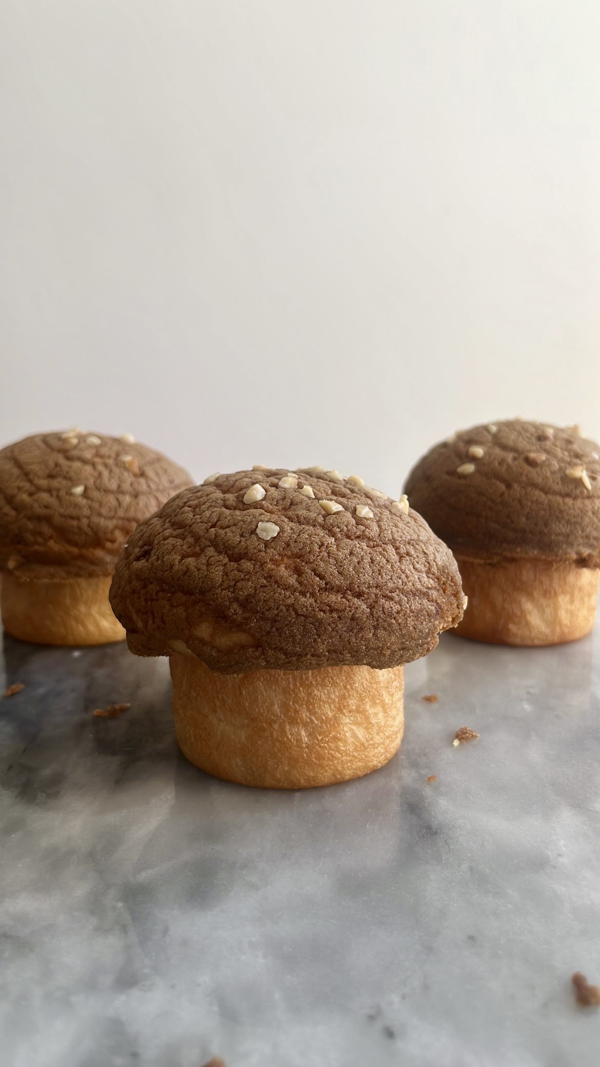 Bread with a crispy coffee top shaped like a mushroom, linking to Mushroom Bread recipe